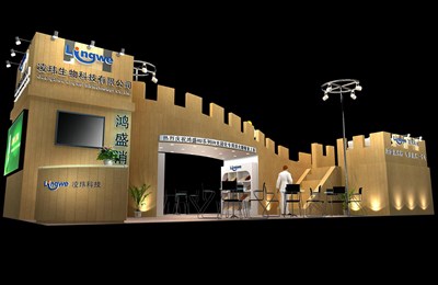 78平米展臺(tái)設(shè)計(jì)制作：二面開口/現(xiàn)代/木質(zhì)結(jié)構(gòu)/米色，為化工展展商而作（免費(fèi)使用）