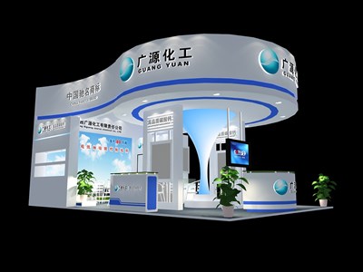 54平米展臺設(shè)計(jì)制作：三面開口/現(xiàn)代/木質(zhì)結(jié)構(gòu)/白色，為化工展展商而作（免費(fèi)使用）