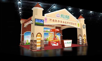70平米展臺設計制作：三面開口/中式/木質結構/米色，為糖酒展展商而作（免費使用）