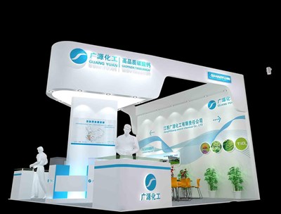 36平米展臺設(shè)計制作：三面開口/現(xiàn)代/木質(zhì)結(jié)構(gòu)/白色，為化工展展商而作（免費(fèi)使用）