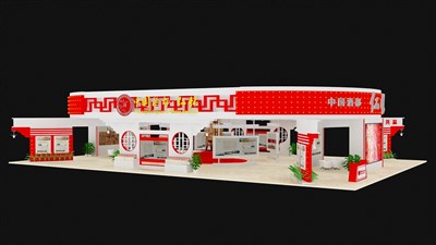 372平米展臺(tái)設(shè)計(jì)制作：四面開(kāi)口/現(xiàn)代/桁架結(jié)構(gòu)/紅色，為糖酒展展商而作（免費(fèi)使用）
