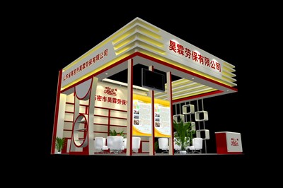 36平米展臺設計制作：三面開口/現(xiàn)代/木質結構/彩色，為綜合展展商而作（免費使用）