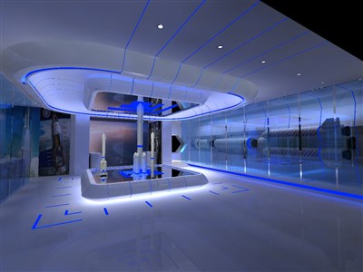 156平米展廳設(shè)計(jì)制作：現(xiàn)代/藍(lán)色，教育類展廳-航空航天展廳（免費(fèi)使用）