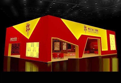 360平米展臺設計制作：四面開口/中式/木質結構/紅色，為糖酒展展商而作（免費使用）