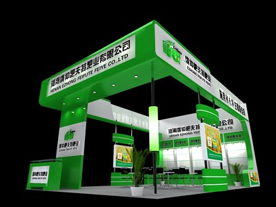 54平米展臺設(shè)計(jì)制作：三面開口/現(xiàn)代/木質(zhì)結(jié)構(gòu)/綠色，為化工展展商而作（免費(fèi)使用）