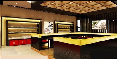 120平米展廳設(shè)計(jì)制作：現(xiàn)代/米色，產(chǎn)品類展廳-新中式快餐廳（免費(fèi)使用）