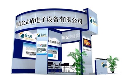 36平米展臺設(shè)計制作：三面開口/現(xiàn)代/木質(zhì)結(jié)構(gòu)/藍色，為電子展展商而作（免費使用）