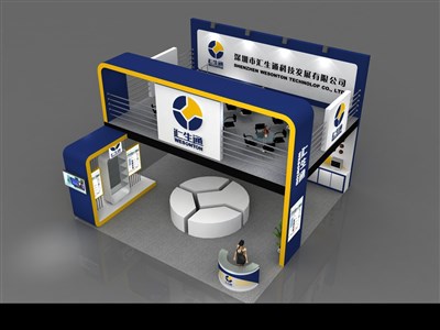 81平米展臺(tái)設(shè)計(jì)制作：三面開口/前衛(wèi)/木質(zhì)結(jié)構(gòu)/藍(lán)色，為電子展展商而作（免費(fèi)使用）