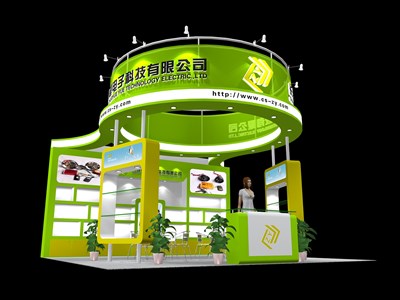 36平米展臺設(shè)計制作：三面開口/現(xiàn)代/木質(zhì)結(jié)構(gòu)/綠色，為綜合展展商而作（免費使用）