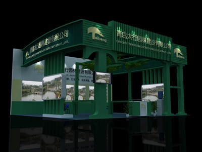 72平米展臺設(shè)計制作：三面開口/現(xiàn)代/木質(zhì)結(jié)構(gòu)/綠色，為綜合展展商而作（免費(fèi)使用）