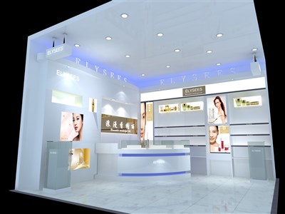 36平米展廳設(shè)計(jì)制作：現(xiàn)代/白色，產(chǎn)品類展廳-浪漫香榭麗產(chǎn)品展廳（免費(fèi)使用）