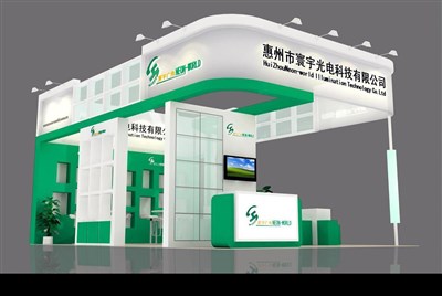 54平米展臺(tái)設(shè)計(jì)制作：三面開口/現(xiàn)代/木質(zhì)結(jié)構(gòu)/綠色，為電子展展商而作（免費(fèi)使用）