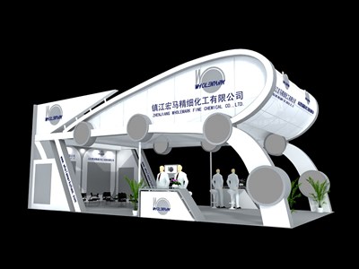 72平米展臺設計制作：三面開口/現(xiàn)代/木質結構/白色，為化工展展商而作（免費使用）
