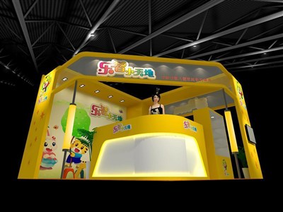 36平米展臺設計制作：一面開口/現(xiàn)代/木質結構/黃色，為嬰幼展展商而作（免費使用）