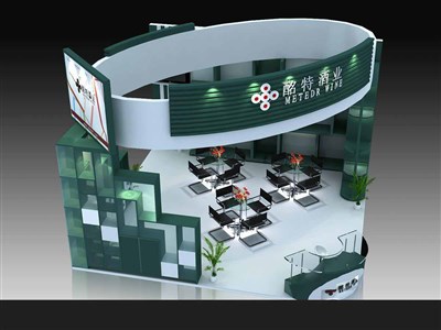 36平米展臺(tái)設(shè)計(jì)制作：二面開口/前衛(wèi)/型材結(jié)構(gòu)/綠色，為糖酒展展商而作（免費(fèi)使用）