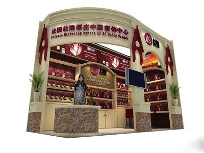 18平米展臺(tái)設(shè)計(jì)制作：二面開口/歐式/木質(zhì)結(jié)構(gòu)/米色，為糖酒展展商而作（免費(fèi)使用）