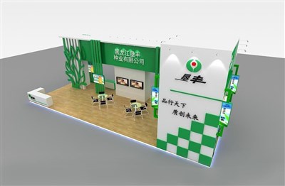 90平米展臺設(shè)計制作：二面開口/現(xiàn)代/木質(zhì)結(jié)構(gòu)/綠色，為綜合展展商而作（免費使用）