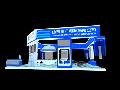 144平米展臺(tái)設(shè)計(jì)制作：四面開口/現(xiàn)代/型材結(jié)構(gòu)/藍(lán)色，為電子展展商而作（免費(fèi)使用）