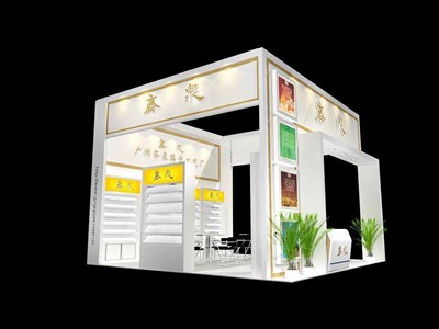 36平米展臺設計制作：三面開口/現代/木質結構/白色，為綜合展展商而作（免費使用）