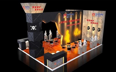 48平米展臺(tái)設(shè)計(jì)制作：三面開(kāi)口/前衛(wèi)/木質(zhì)結(jié)構(gòu)/黑色，為化工展展商而作（免費(fèi)使用）