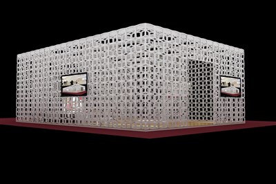 192平米展臺設(shè)計制作：一面開口/前衛(wèi)/型材結(jié)構(gòu)/白色，為家具展展商而作（免費使用）