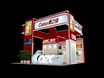 36平米展臺(tái)設(shè)計(jì)制作：三面開口/現(xiàn)代/木質(zhì)結(jié)構(gòu)/紅色，為綜合展展商而作（免費(fèi)使用）