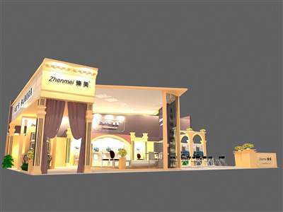 135平米展臺設計制作：三面開口/現(xiàn)代/木質結構/米色，為家具展展商而作（免費使用）