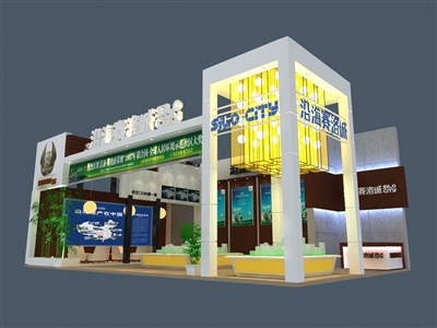 48平米展臺設(shè)計制作：二面開口/前衛(wèi)/木質(zhì)結(jié)構(gòu)/咖啡色，為房產(chǎn)展展商而作（免費(fèi)使用）