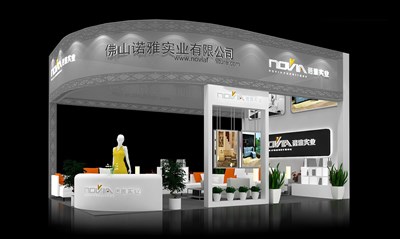 40平米展臺設(shè)計制作：三面開口/現(xiàn)代/型材結(jié)構(gòu)/灰色，為建材展展商而作（免費使用）