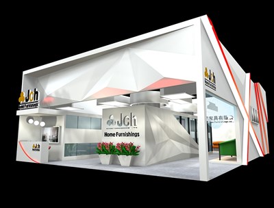 56平米展臺設計制作：二面開口/現(xiàn)代/型材結構/白色，為家具展展商而作（免費使用）