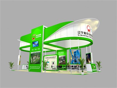 78平米展臺設(shè)計制作：四面開口/現(xiàn)代/木質(zhì)結(jié)構(gòu)/綠色，為綜合展展商而作（免費使用）