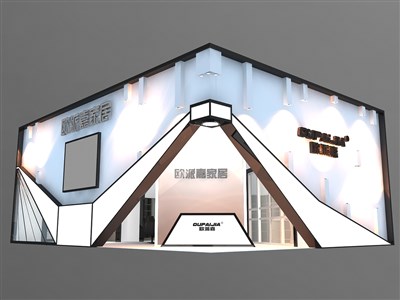 45平米展臺設(shè)計制作：二面開口/前衛(wèi)/型材結(jié)構(gòu)/咖啡色，為家具展展商而作（免費使用）