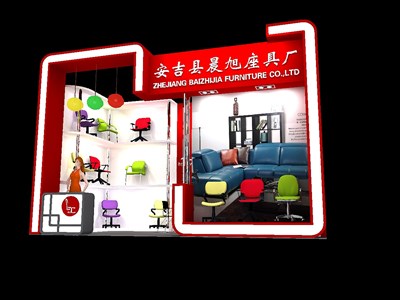 21平米展臺(tái)設(shè)計(jì)制作：一面開(kāi)口/現(xiàn)代/型材結(jié)構(gòu)/紅色，為家具展展商而作（免費(fèi)使用）