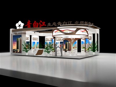 180平米展臺設(shè)計制作：四面開口/前衛(wèi)/木質(zhì)結(jié)構(gòu)/白色，為房產(chǎn)展展商而作（免費使用）