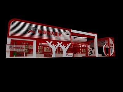55平米展臺設計制作：三面開口/現(xiàn)代/型材結構/紅色，為房產(chǎn)展展商而作（免費使用）