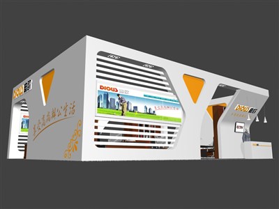 60平米展臺設(shè)計制作：三面開口/現(xiàn)代/型材結(jié)構(gòu)/彩色，為家具展展商而作（免費使用）