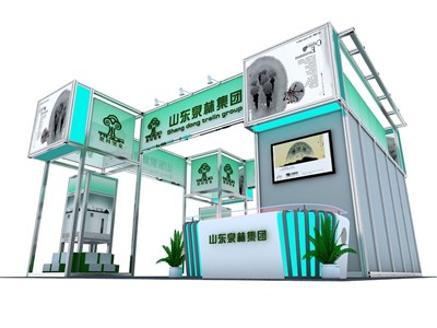 81平米展臺設計制作：三面開口/現(xiàn)代/型材結(jié)構/藍色，為機械展展商而作（免費使用）