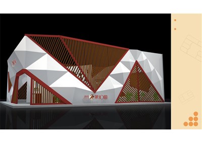 110平米展臺設(shè)計制作：三面開口/前衛(wèi)/型材結(jié)構(gòu)/咖啡色，為房產(chǎn)展展商而作（免費使用）