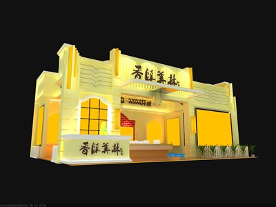 54平米展臺設(shè)計制作：二面開口/歐式/木質(zhì)結(jié)構(gòu)/米色，為房產(chǎn)展展商而作（免費使用）