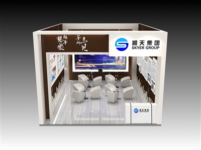 48平米展臺設計制作：一面開口/現(xiàn)代/型材結構/彩色，為房產(chǎn)展展商而作（免費使用）