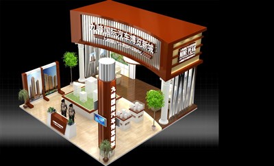 72平米展臺設計制作：四面開口/現代/型材結構/咖啡色，為房產展展商而作（免費使用）