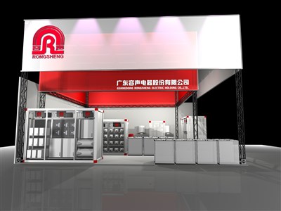 81平米展臺設(shè)計制作：二面開口/現(xiàn)代/型材結(jié)構(gòu)/紅色，為家電展展商而作（免費使用）
