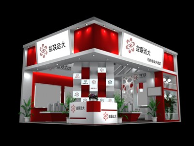 35平米展臺設(shè)計制作：二面開口/現(xiàn)代/型材結(jié)構(gòu)/紅色，為房產(chǎn)展展商而作（免費使用）
