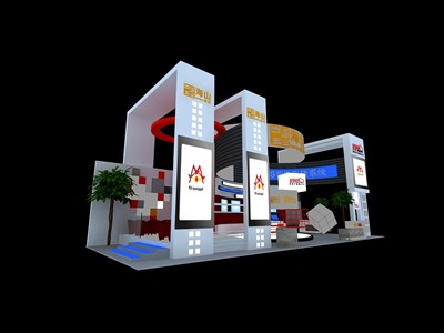 65平米展臺設計制作：三面開口/現(xiàn)代/型材結構/彩色，為家具展展商而作（免費使用）