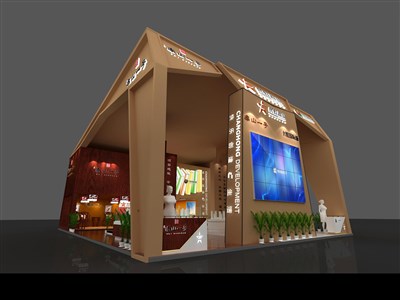 144平米展臺(tái)設(shè)計(jì)制作：三面開(kāi)口/歐式/木質(zhì)結(jié)構(gòu)/咖啡色，為房產(chǎn)展展商而作（免費(fèi)使用）