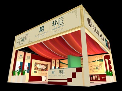24平米展臺設(shè)計制作：二面開口/歐式/木質(zhì)結(jié)構(gòu)/米色，為房產(chǎn)展展商而作（免費(fèi)使用）