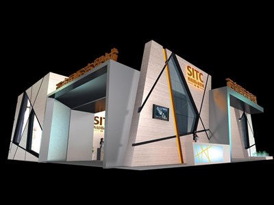 156平米展臺設(shè)計制作：三面開口/前衛(wèi)/型材結(jié)構(gòu)/灰色，為房產(chǎn)展展商而作（免費使用）