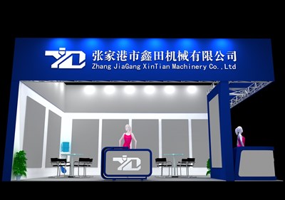 48平米展臺(tái)設(shè)計(jì)制作：二面開(kāi)口/現(xiàn)代/型材結(jié)構(gòu)/藍(lán)色，為機(jī)械展展商而作（免費(fèi)使用）