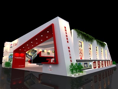120平米展臺設(shè)計(jì)制作：三面開口/前衛(wèi)/型材結(jié)構(gòu)/彩色，為房產(chǎn)展展商而作（免費(fèi)使用）