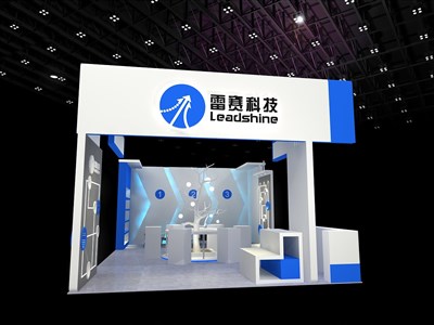 54平米展臺設(shè)計(jì)制作：三面開口/現(xiàn)代/型材結(jié)構(gòu)/白色，為電子展展商而作（免費(fèi)使用）